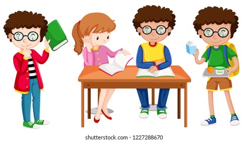 Set of school kids illustration