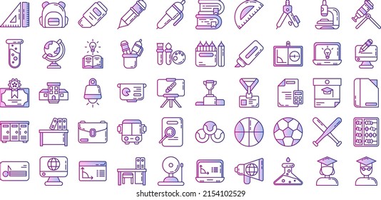 set of school and lesson icons on transparent background