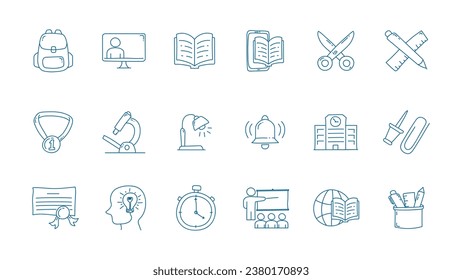 Set of school line icon design. School doodle icon collections. Hand drawn school icon set.