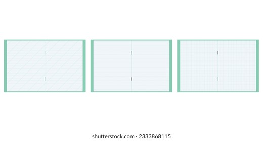 Eine Reihe von Schulheften in einem Käfig und einem Lineal. Vektorgrafik einzeln auf weißem Hintergrund.