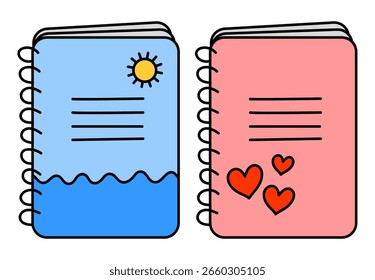 Set of school notebooks, isolated vector illustration on white background