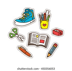 Set of school object patch isolated on white background