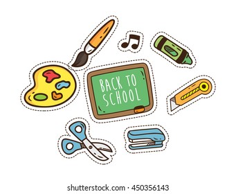 Set of school object patch isolated on white background
