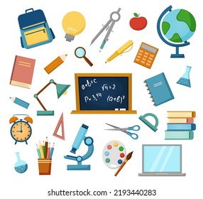 Set of school objects isolated on white