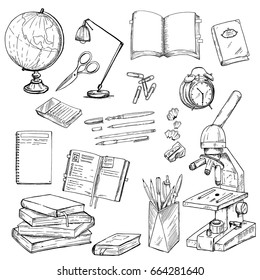 Set of school objects, vector illustration, hand drawn