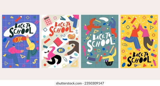Set of school posters in the cartoon design. A set of vibrant and informative school posters with eye-catching designs and illustrations. Vector illustration.