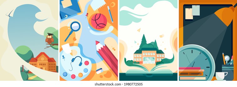 Set of school posters. Flyer templates in different designs.