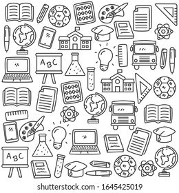 Set of school related doodle vector illustration in cute hand drawn style suitable for graphic element or background 