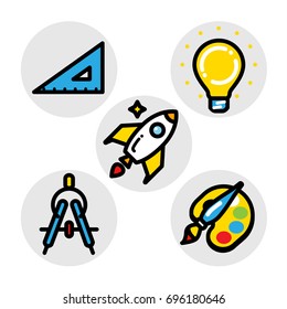 Set of school related items in flat linear style. Back to school vector illustration.