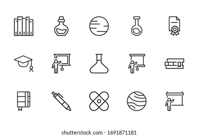 Set of school related vector line icons. Premium linear symbols pack. Vector illustration isolated on a white background. Web symbols for web sites and mobile app. Trendy design. 