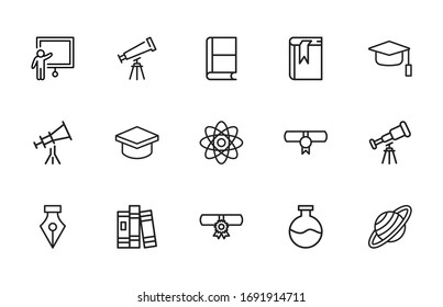 Set of school related vector line icons. Premium linear symbols pack. Vector illustration isolated on a white background. Web symbols for web sites and mobile app. Trendy design. 