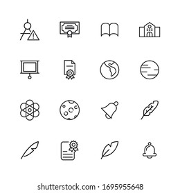 Conjunto de iconos de línea vectorial relacionados con la escuela. Paquete de símbolos lineales Premium. Ilustración vectorial aislada en un fondo blanco. Símbolos web para sitios web y aplicaciones móviles. Diseño moderno. 