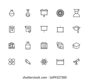 Set of school related vector line icons. Premium linear symbols pack. Vector illustration isolated on a white background. Web symbols for web sites and mobile app. Trendy design. 