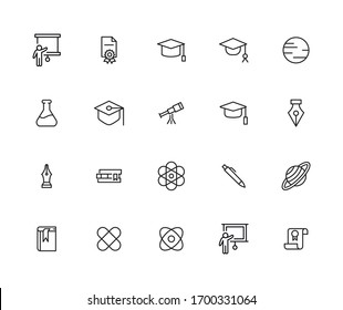 Set of school related vector line icons. Premium linear symbols pack. Vector illustration isolated on a white background. Web symbols for web sites and mobile app. Trendy design. 