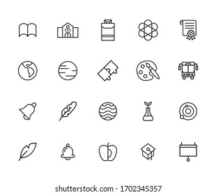 Set of school related vector line icons. Premium linear symbols pack. Vector illustration isolated on a white background. Web symbols for web sites and mobile app. Trendy design. 