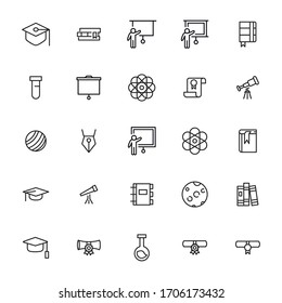 Set of school related vector line icons. Premium linear symbols pack. Vector illustration isolated on a white background. Web symbols for web sites and mobile app. Trendy design. 