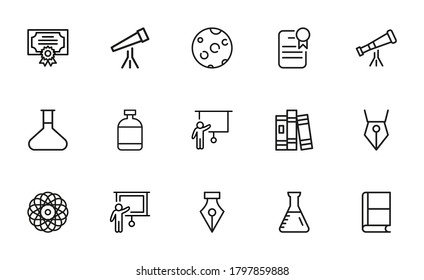 Set of school related vector line icons. Premium linear symbols pack. Vector illustration isolated on a white background. Web symbols for web sites and mobile app. Trendy design.