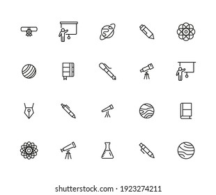 Conjunto de iconos de línea vectorial relacionados con la escuela. Paquete de símbolos lineales premium. Ilustración vectorial aislada en un fondo blanco. Símbolos web para sitios web y aplicaciones móviles. Diseño de moda.
