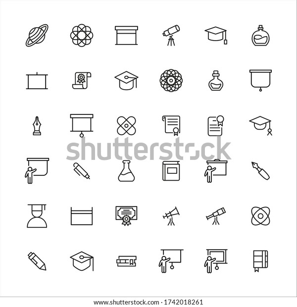 Set of school
related vector line icons. Premium linear symbols pack. Vector
illustration isolated on a white background. Web symbols for web
sites and mobile app. Trendy design.
