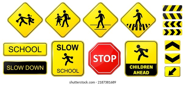 Set School Signs Zone Vector Pedestrian Stock Vector (Royalty Free ...