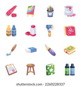 Set of School Stationery 2D Icons 

