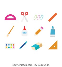 Conjunto de elementos de dibujos animados de papelería escolar