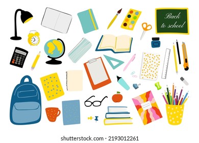 Set of school stationery illustration isolated on white background