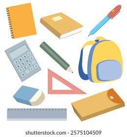 Set of school stationery. Vector school supplies. Back to school. 