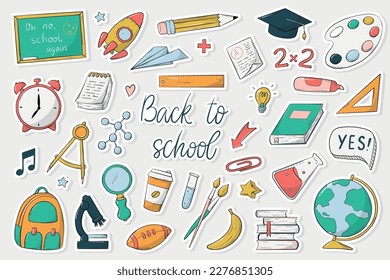 set of school stickers, hand drawn cartoon elelemts, doodles. EPS 10