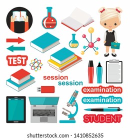 Set of school subject. Study, students. Vector
