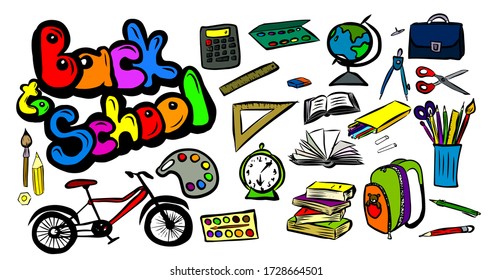 A set of school subjects. Back to school. Vector illustration