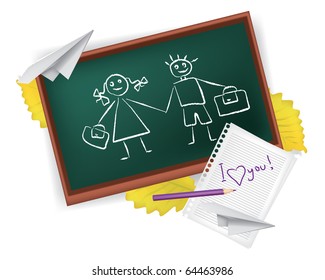 set of school subjects expressing love school
