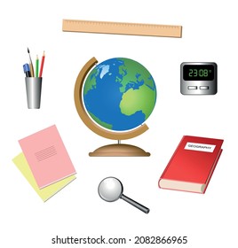 Set of school subjects on white background. Vector illustration