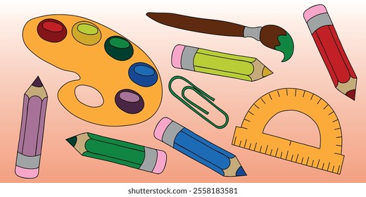 Set of school supplies. Accessories for studying. Vector illustration