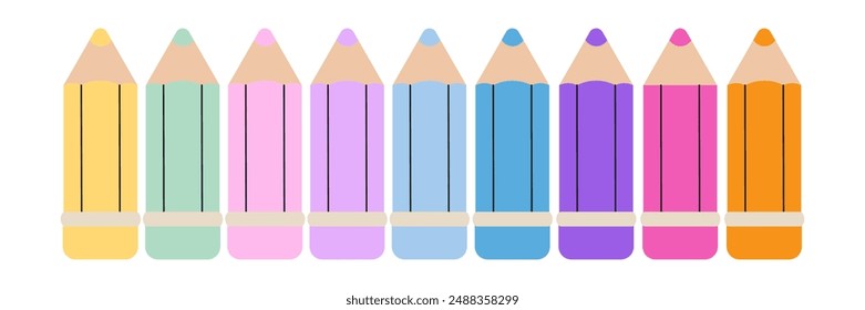 Set of school supplies.  Back to school. Colour pencils. Vector illustration in flat style