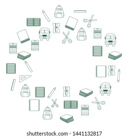 set of school supplies circular pattern