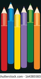 Conjunto de material escolar, lápices de colores, ilustración de lápices de colores.