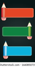 Set of school supplies, crayons, colored pencils illustration.