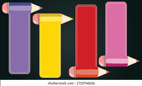 Set of school supplies, crayons, colored pencils illustration.