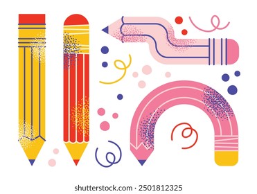 Set of school supplies and education colorful stickers. Back to school kids education concept. Backpack, book, paints, ruler, pencil, brushes. Vector illustration isolated on background