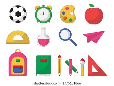 set of school supplies. education items isolated on white background. vector Illustration.