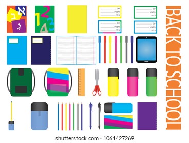 Set of school supplies elements