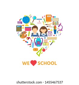 Set of school supplies and elements. Back to school concept. Vector  illustration can use print templates and leaflets with stationery equipment. School and education cards, posters or banners