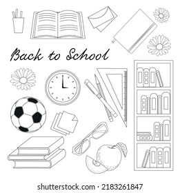 Set of school supplies. Everything that you need for studying. Back to school. Hand drawn, linear.