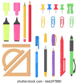 Set school supplies flat isolated on white background