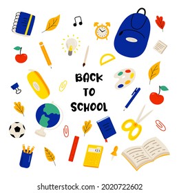 Set of school supplies in flat style