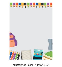 set of school supplies frame around