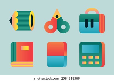 Set of school supplies. Geometric office objects. Vector illustrations.