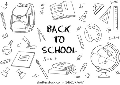 Set of school supplies. Hand Drawn Doodles illustration.  Back to school. 