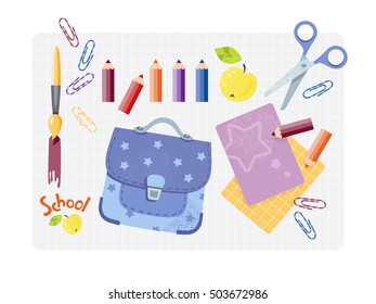 A set of school supplies. Hand drawn vector illustration